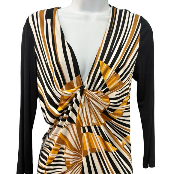 Diane Von Furstenberg 3/4 Sleeve Black Yellow Sunburst Silk Knee Length Dress 10 - Picture 9 of 9